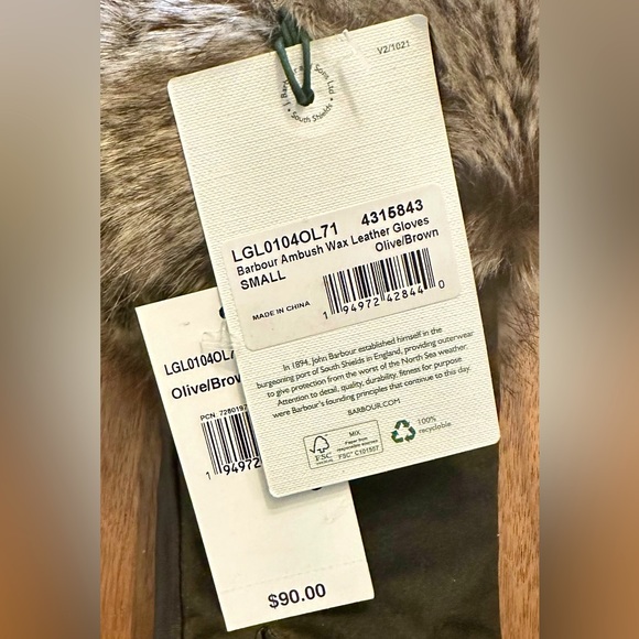 NWTs Barbour Women’s Ambush Wax Leather Gloves. Olive/Brown. Small - Picture 5 of 6